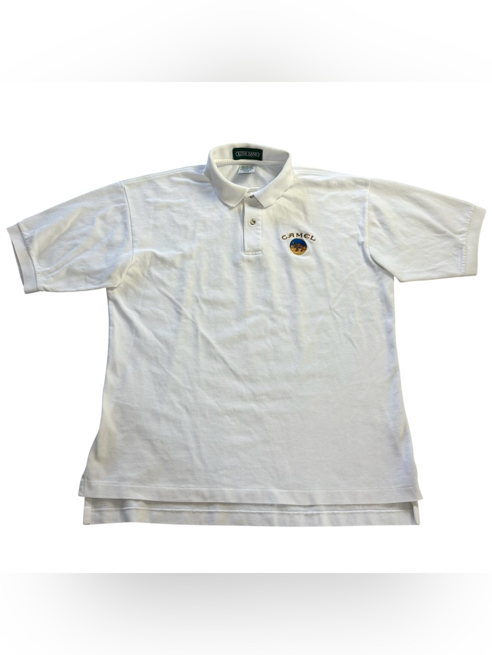 Vintage 90s Camel Cigarettes Polo Shirt L White Outer Banks Promo USA Joe Camel